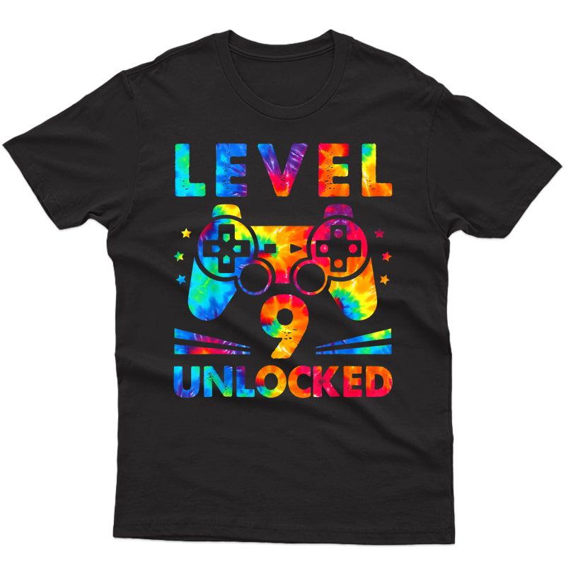 9 Year Old 9th Birthday Gamer Tie Dye Level Gift T-shirt