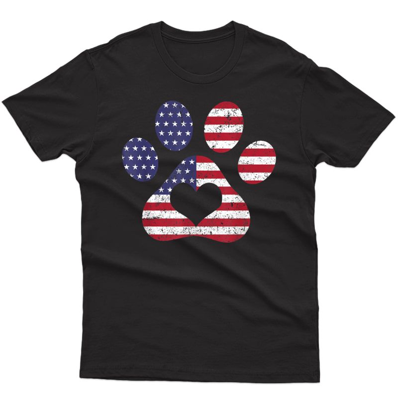 America Flag T-shirt Dog Patriot 4th Of July Paw Print Flag T-shirt