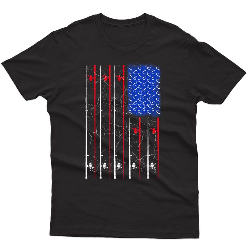 American Us Flag Fishing Rod Shirt, Fisherman Top For Him T-shirt