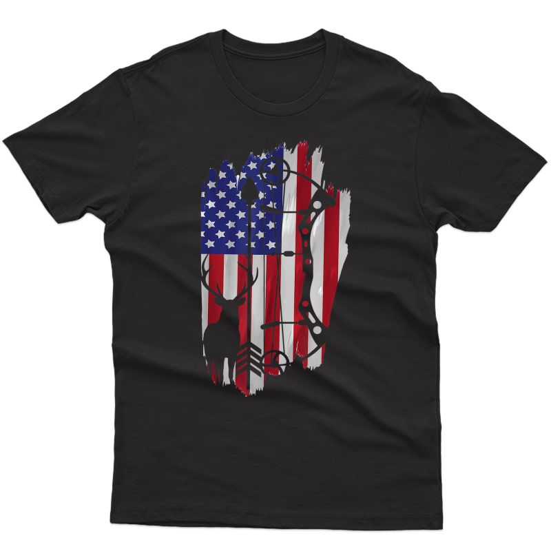 Bow Hunting American Flag Shirt Bow Arrow Deer Patriot Gift T-shirt