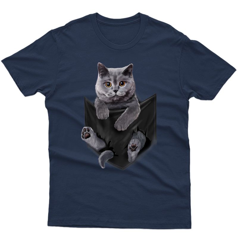 British Grey Cat In Pocket T-shirt Cats T Gifts
