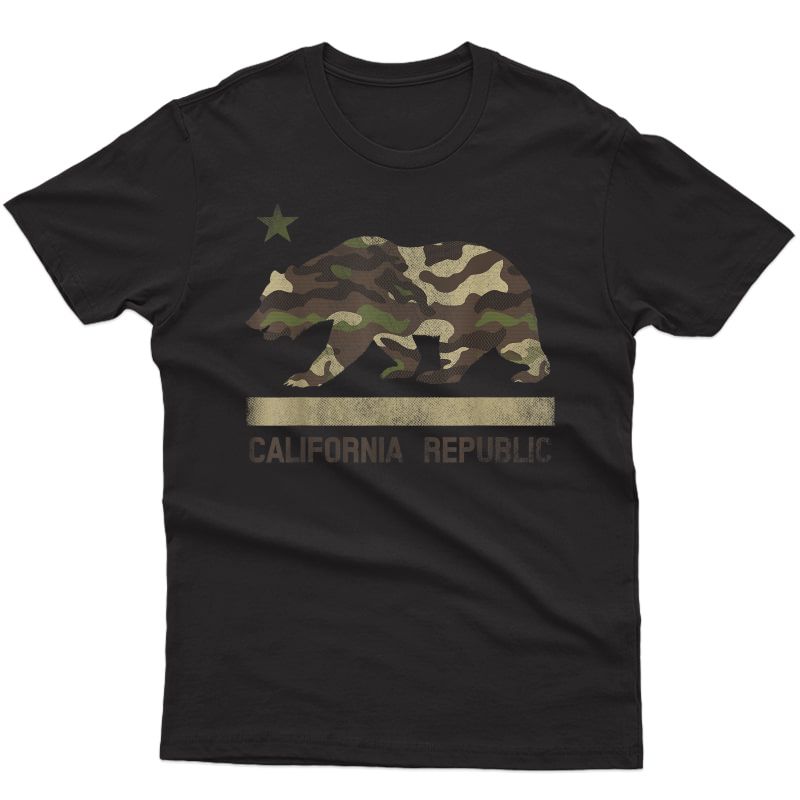 Camouflage California Republic Flag Bear Star Cali La Tshirt T-shirt