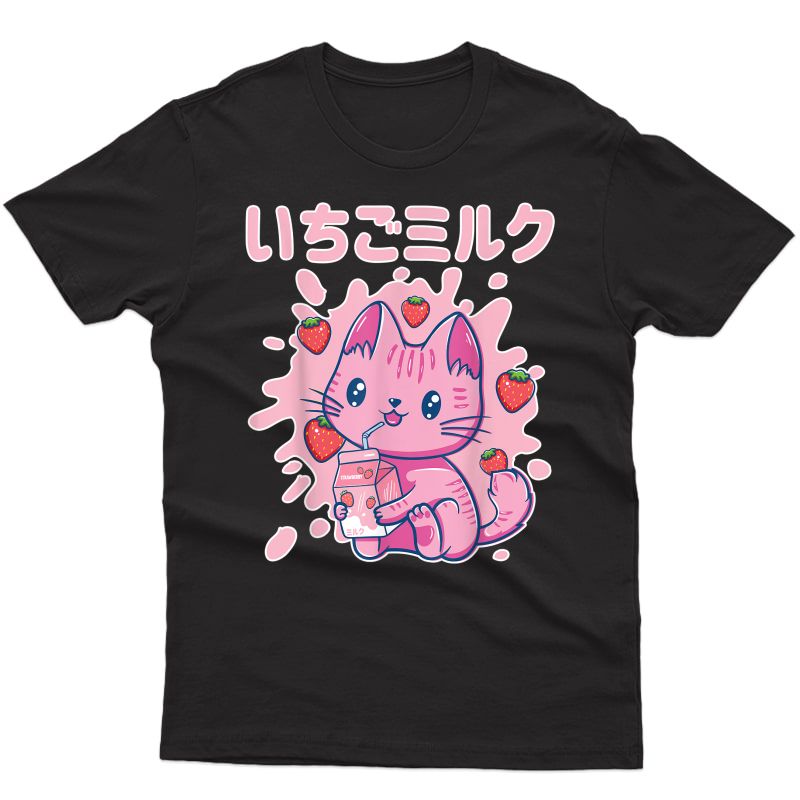 Chibi Kitten Kawaii Cat Japanese Strawberry Milk Drink T-shirt