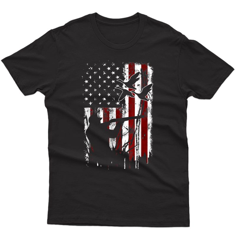 Cool Distressed Vintage American Usa Flag Duck Hunting Gift T-shirt