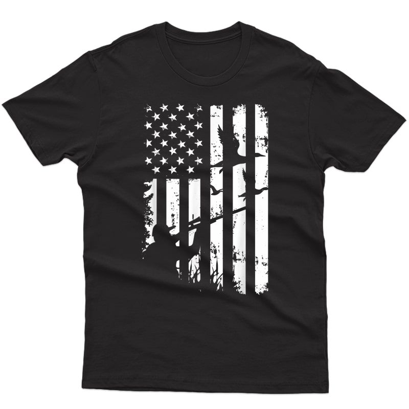 Cool Distressed Vintage American Usa Flag Duck Hunting T-shirt