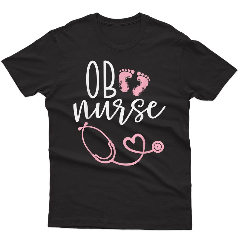 Cute Ob Nurse Baby Feet Heart Design T-shirt