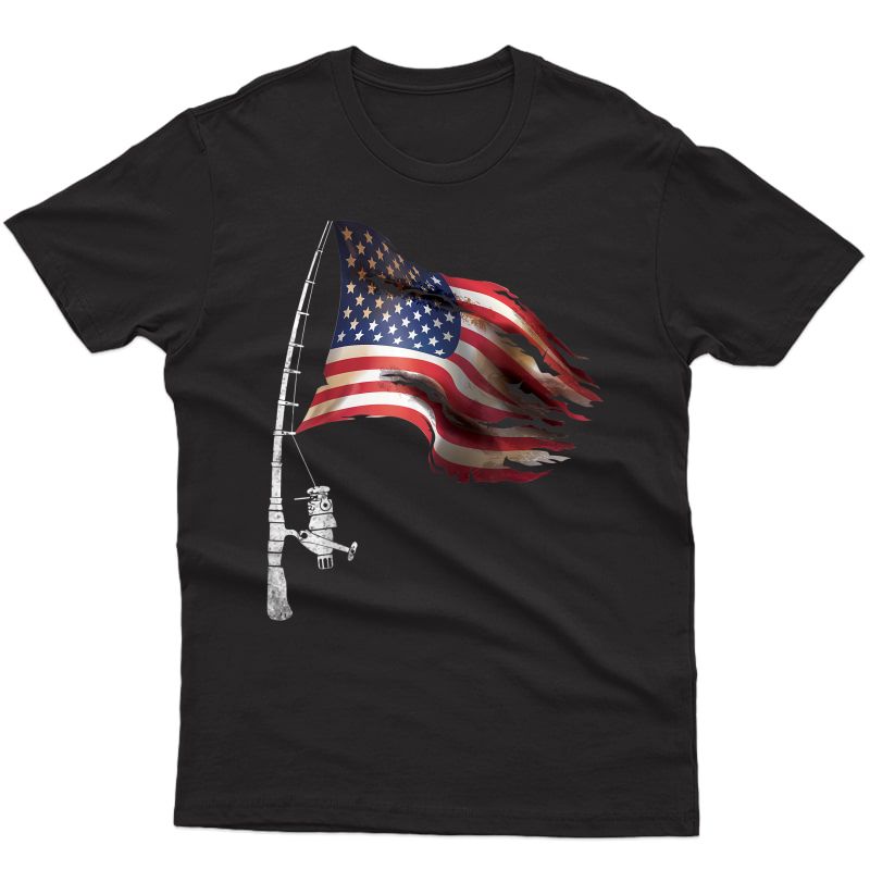Fishing American Flag Fisherman Patriotic Day 4th Of July T-shirt