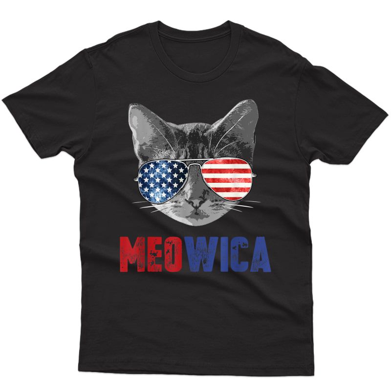 Funny Cat Shirt 4th Of July Meowica Merica Usa American Flag T-shirt