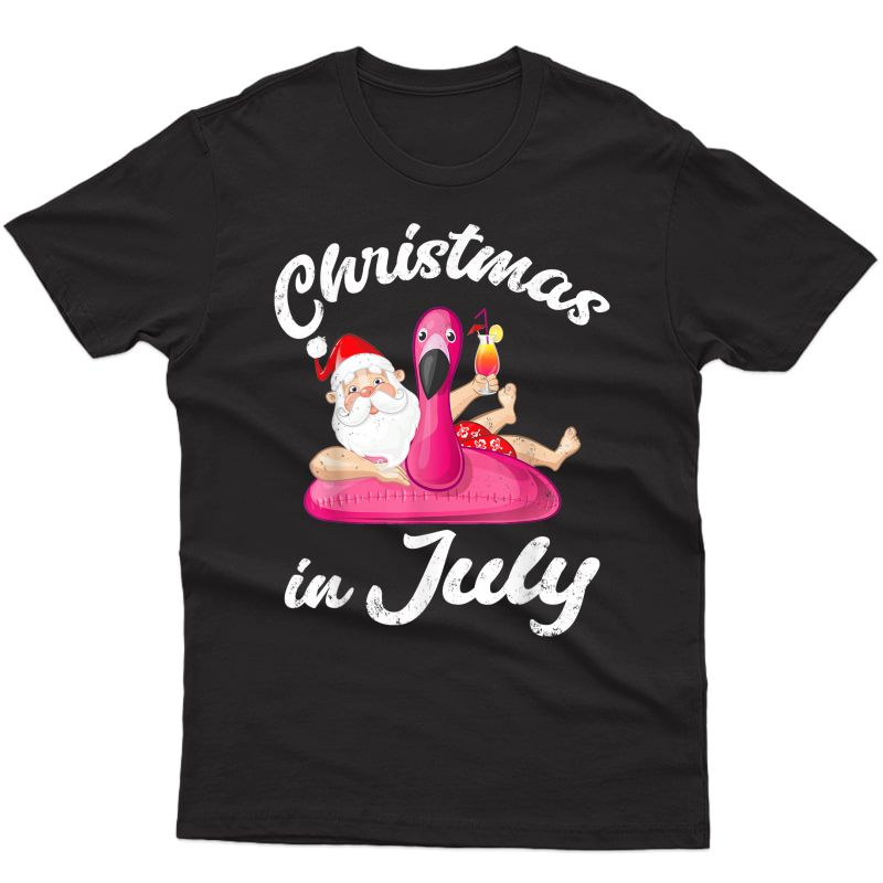 Hawaiian Summer Santa Inflatable Flamingo Christmas In July T-shirt