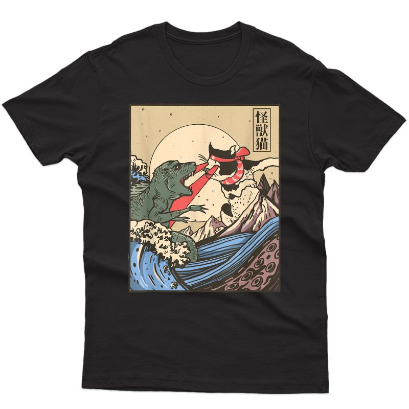 Kaiju Monster Vs Cat Laser Eye Fight Japanese Zilla T-shirt