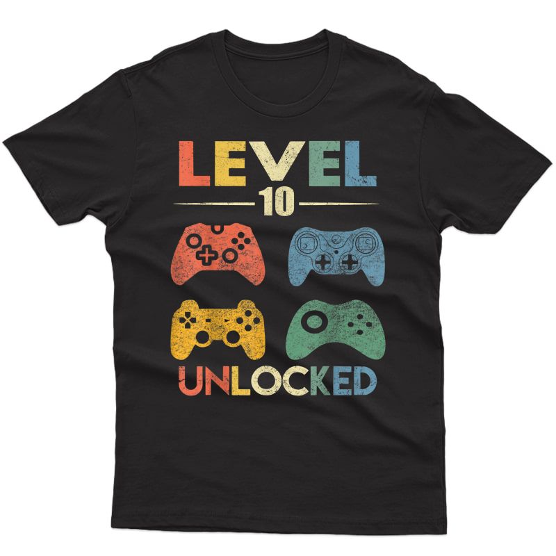 Level 10 Unlocked Shirt Funny Video Gamer 10th Birthday Gift