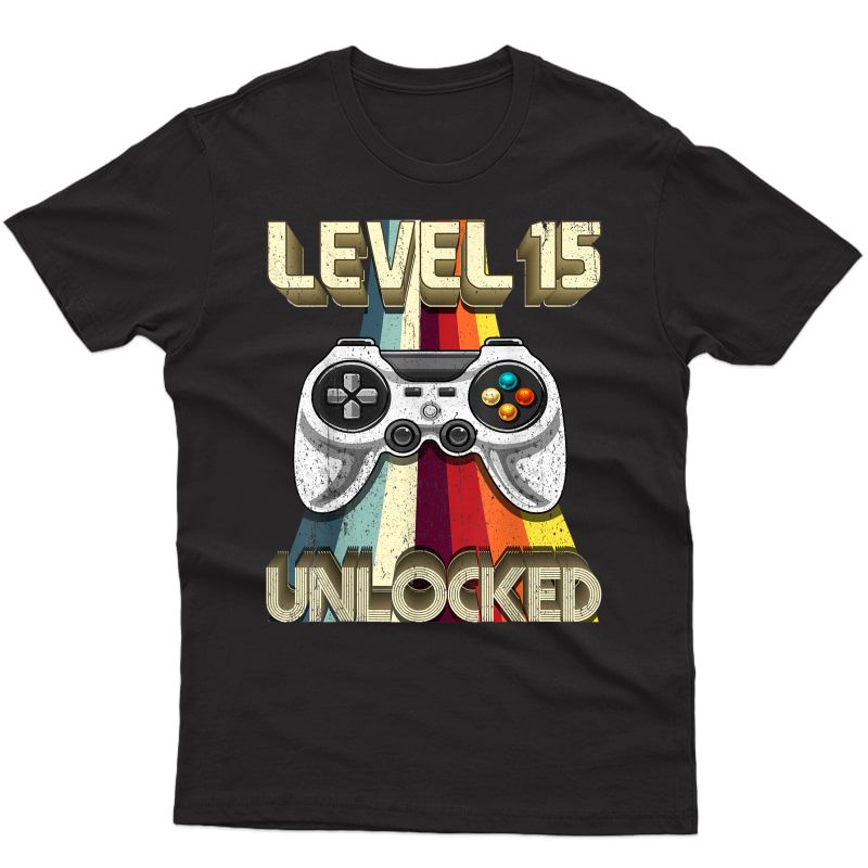 Level 15 Unlocked Retro Video Game 15th Birthday Gamer Gift T-shirt