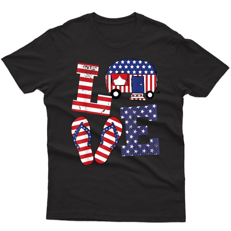 Love Camping Usa Flag 4th Of July T-shirt For Camping Lovers