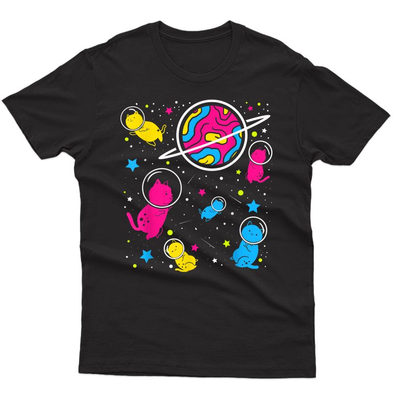 Pan Pride Cat In Space Pansexual T-shirt