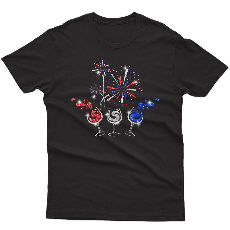 Red And Blue Wine Glasses 4th Of July T--shirt
