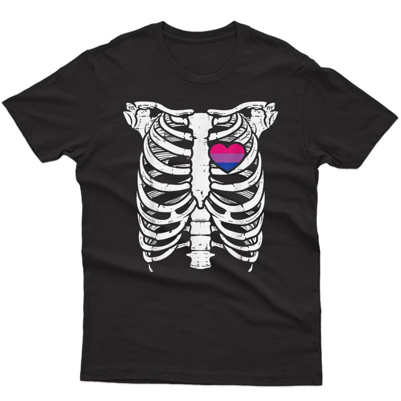 Skeleton Xray Ribs Halloween Heart Lgbtq Gay Pride Ally Bi T-shirt