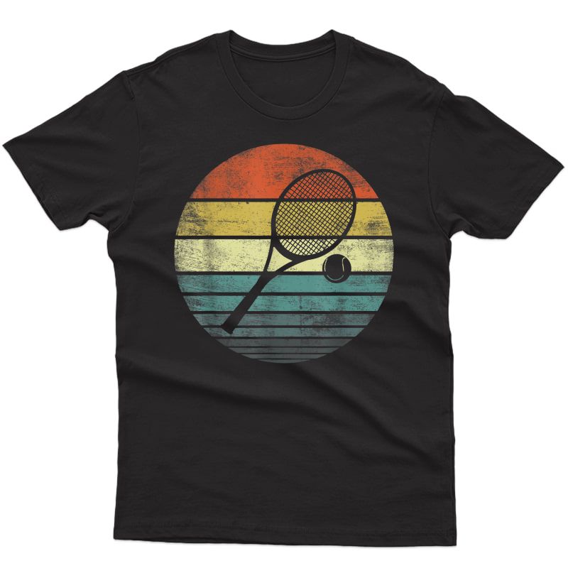 Tennis Player Gifts Retro Sunset Tennis Racquet & Ball Coach T-shirt