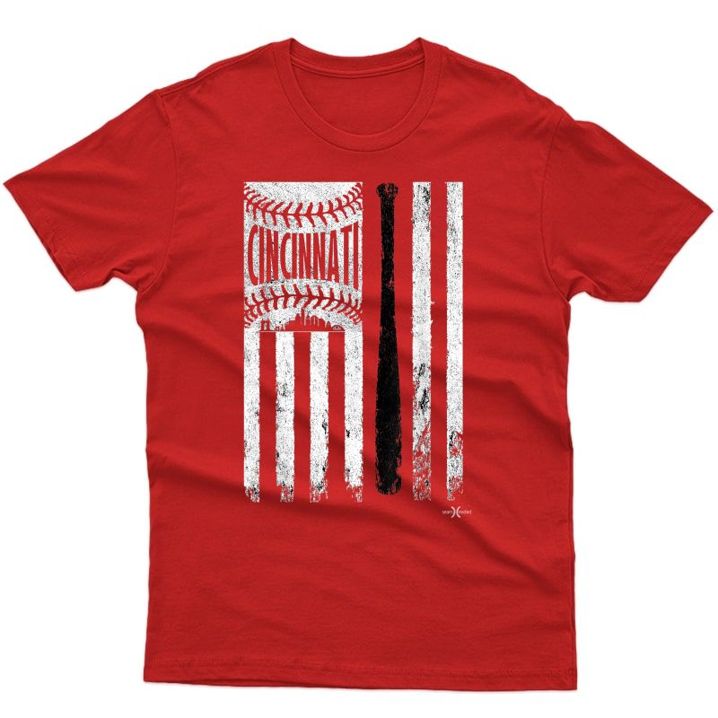 Vintage Cincinnati Baseball Flag | Patriotic Baseball T-shirt