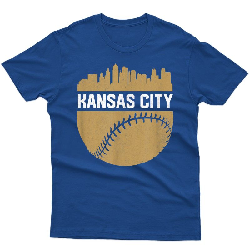 Vintage Downtown Kansas City Mo Skyline Baseball T-shirt