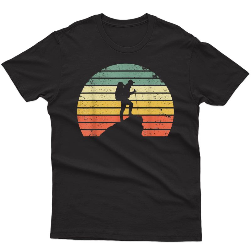 Vintage Hiking T Shirt Hiker On Rock Retro Sunset Silhouette T-shirt