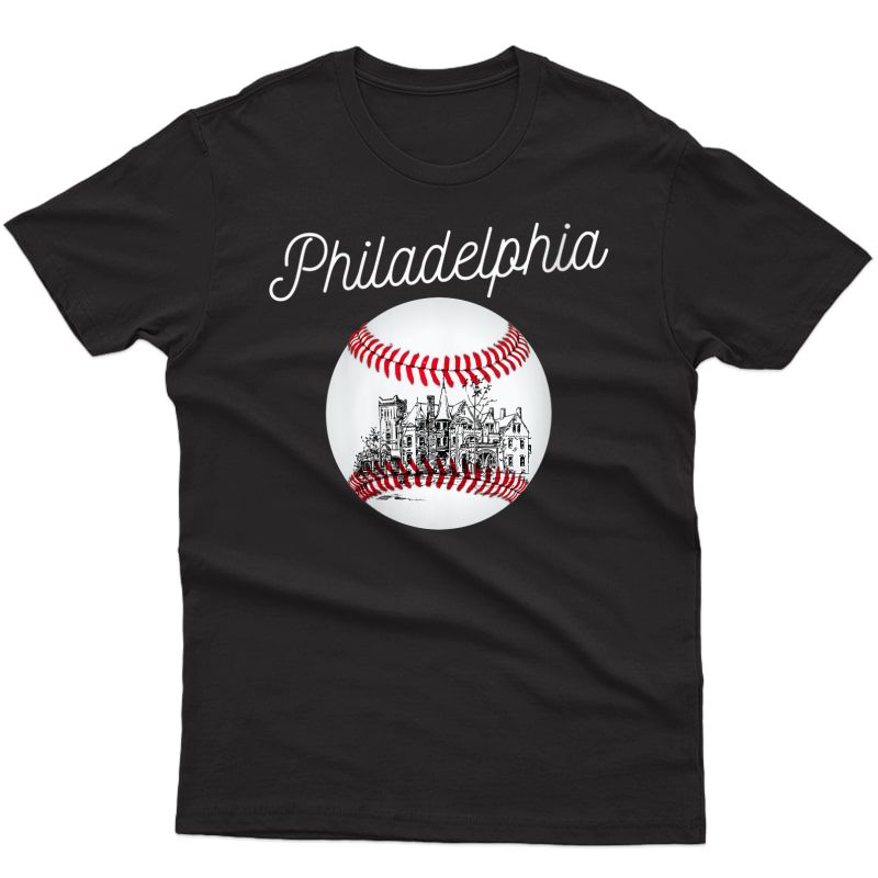  Philadelphia Baseball Philly Tshirt Ball And Skyline Design T-shirt